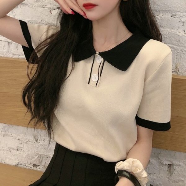 売れ筋 無地 ファッション カジュアル 韓国系 配色 折り襟 ボタン 春夏 シャツ