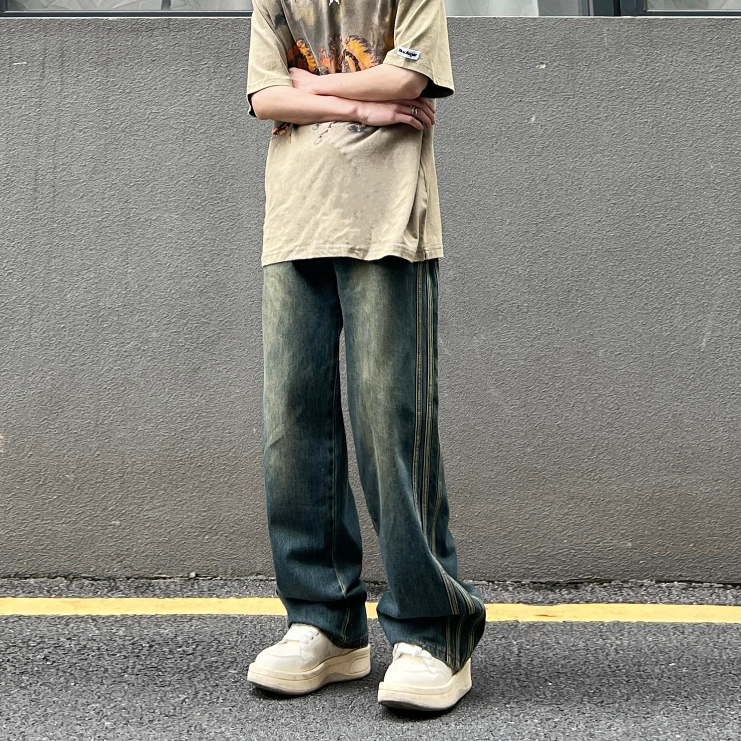 着回し力抜群 絶対欲しい グラデーション色 ロング丈 韓国系 シンプル デニム メンズジーンズ