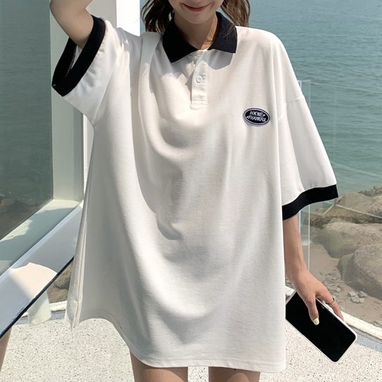 韓国系 合わせやすい 夏 ゆるリラックス シンプル POLOネック Tシャツ