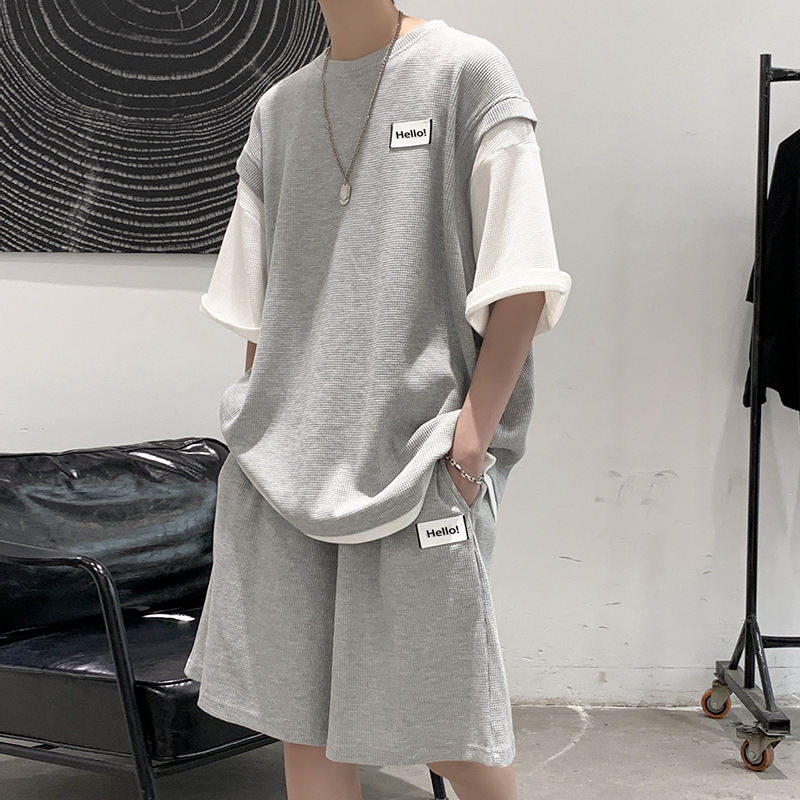 INS 韓国風ファッション ラウンドネック 絶対欲しい Tシャツ+ 運動着  夏物 ハーフパンツ セットアップ