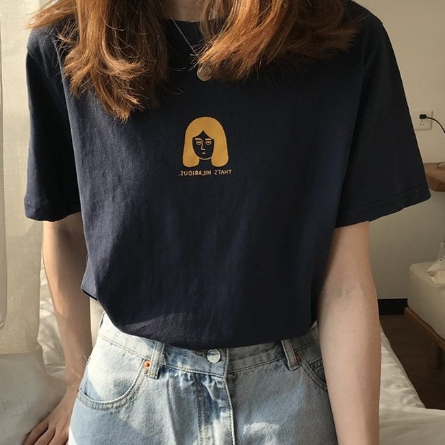 大流行新作 韓国風ファッション プリント 半袖 夏 Tシャツ