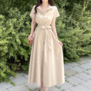 新入荷 韓国ファッション 大人気品質 OL ドレス ロング シャツワンピース
