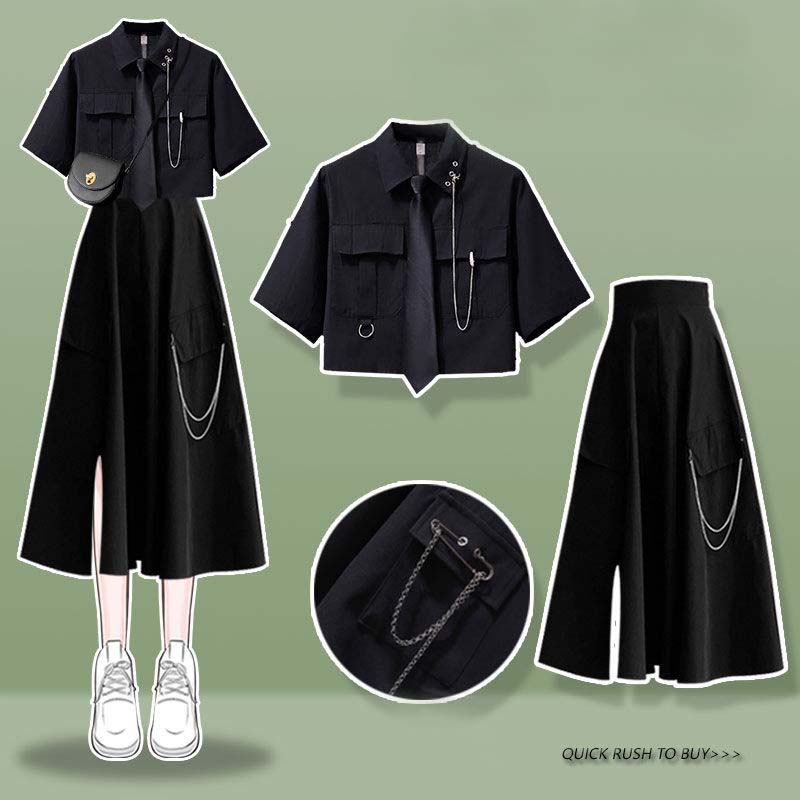 「単品注文」 ストリート系 個性デザイン ファッション シャツ 「単品注文」 ハイウエスト スリット スカート ２点セットアップ
