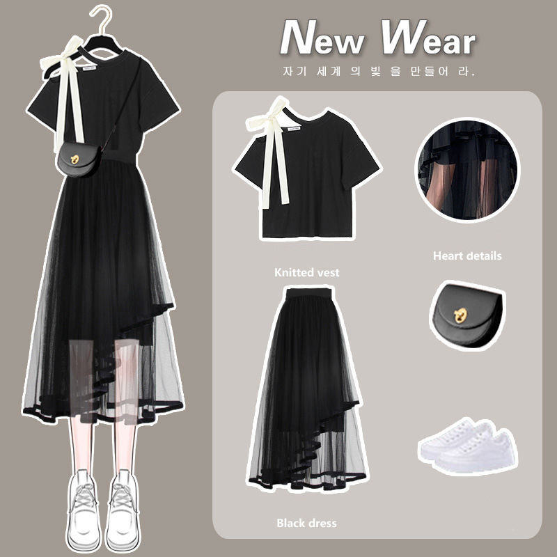 「単品注文」 オシャレ デザイン リボンカラー ｔシャツ 「単品注文」 不規則 個性デザイン スカート ２点セットアップ