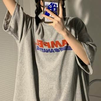 韓国風ファッション シンプル 大きめのサイズ感 ラウンドネック アルファベット 半袖 Tシャツ