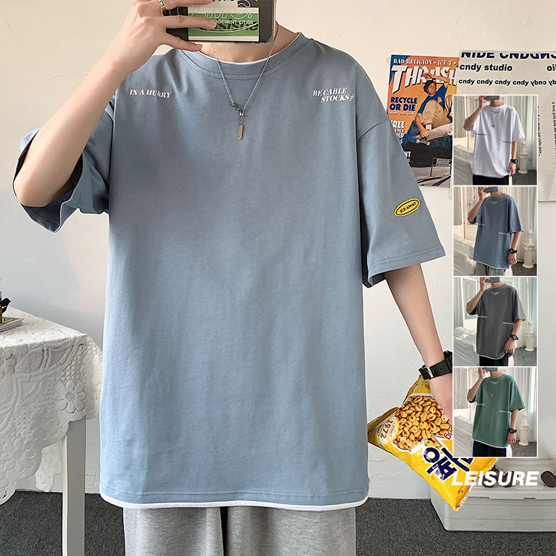 韓国で人気爆発 切り替え プリント 夏コーデ 大人カジュアル メンズTシャツ