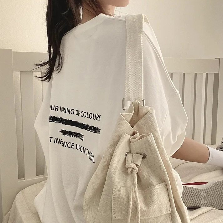 韓国風ファッション カジュアル オーバーサイズ感 アルファベット ビックシルエット 半袖 Tシャツ