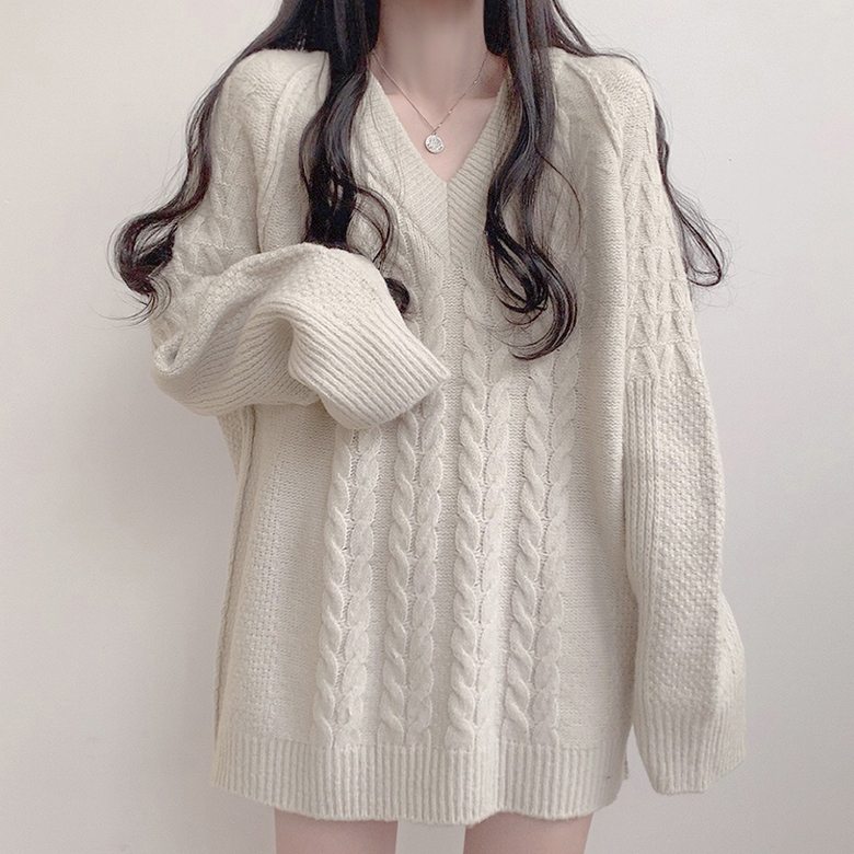 着瘦せ 3色展開 韓国風ファッション 高級感  無地 Vネック 秋冬  体型をカバー ニットセーター