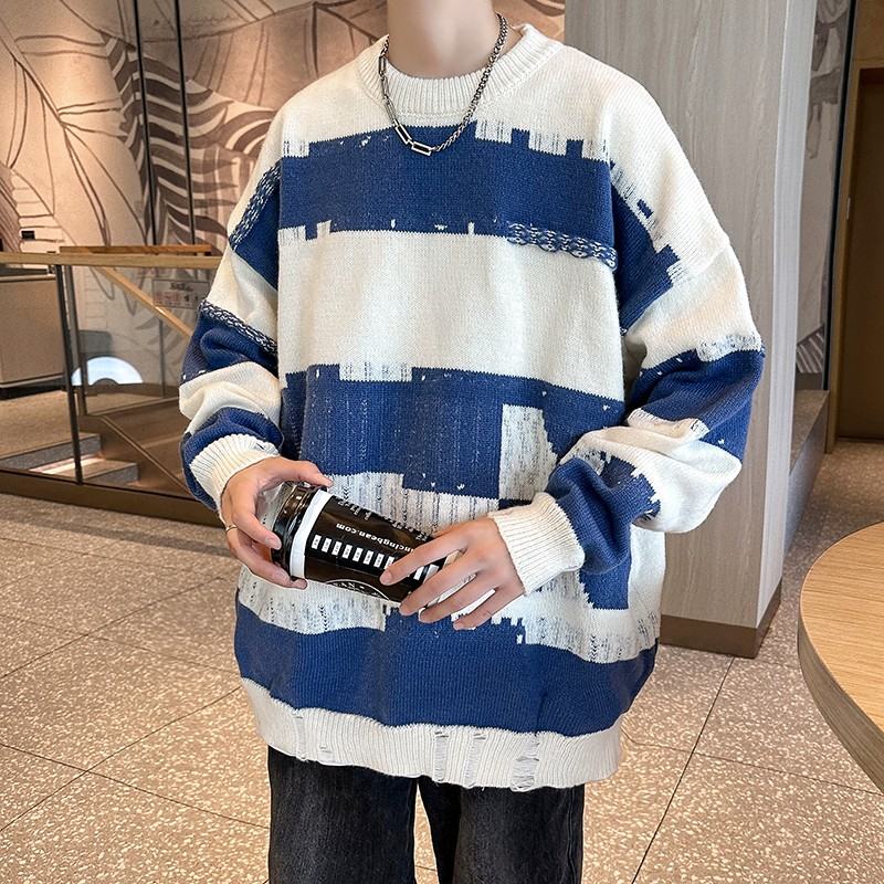 流行の予感 買わなきゃ損 配色 長袖 ニット 切り替え 韓国系 定番 メンズセーター