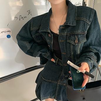 「単品注文」 韓国で人気爆発 個性デザイン デニムジャケット 「単品注文」 ハイウエスト デニムスカート 上下セットアップ