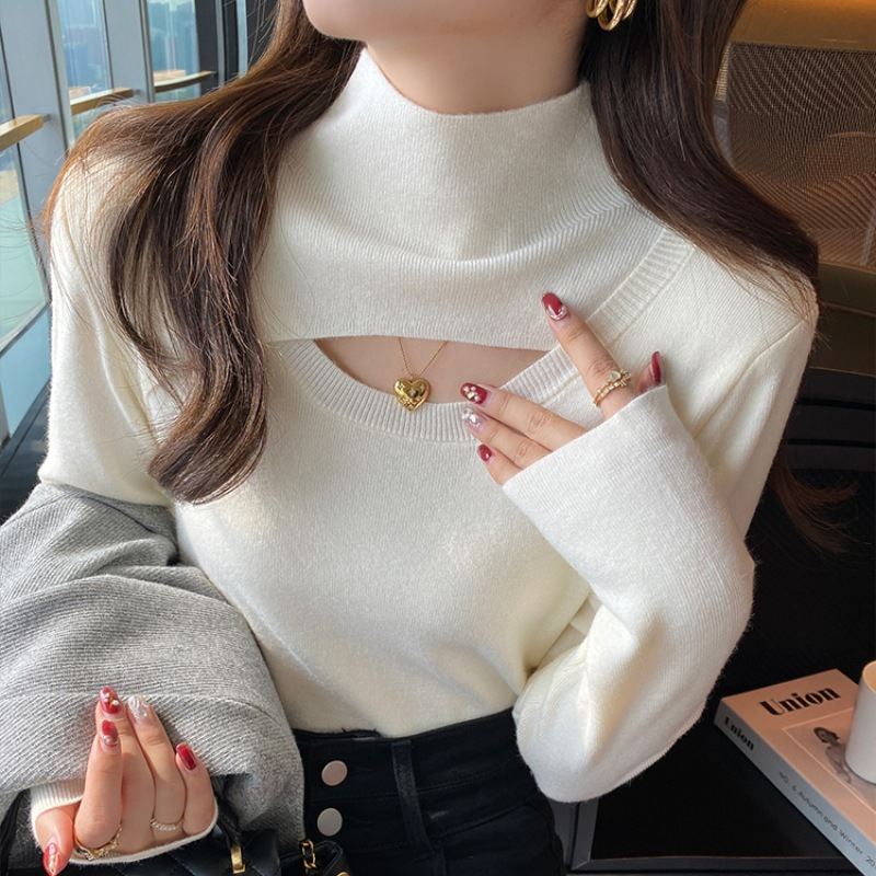 個性的なデザイン 多色お選び可  韓国系  ハーフネック 無地 透かし編み カジュアル ニット セーター