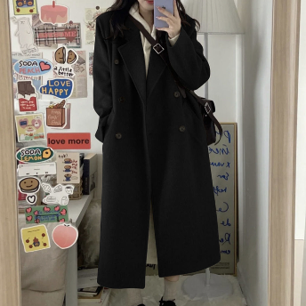 優しい雰囲気 韓国系 スウィート 細身シルエット 無地 シングルブレスト 折り襟 ロング コート