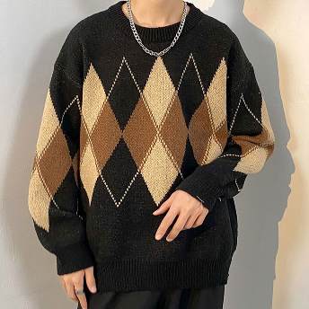 人気上昇中 組み合わせ自由 ニット 韓国系 秋冬 幾何模様 メンズセーター