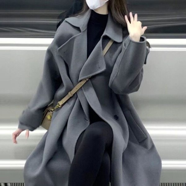 韓国風ファッション  レディース 秋冬 無地 シングルブレスト 長袖 韓国系 カジュアル コート