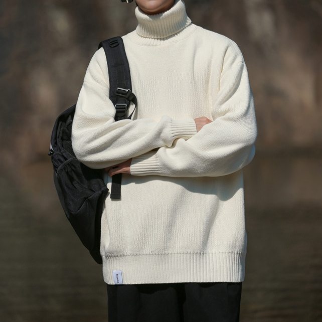 個性的なデザイン 無地 ニット 秋冬 ハイネック シンプル 定番 メンズセーター