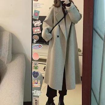 上品なシルエット 無地 ファッション シングルブレスト 韓国系 中長  厚手 コート