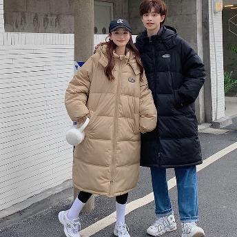 韓国系 4色 カップルコーデ  男女兼用 ジッパー 中長 フード付き 冬 ファッション 暖かい  ダウンコート