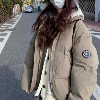 韓国風ファッション 防寒 大きめのサイズ感 長袖 スタンドネック シングルブレスト ダウンコート