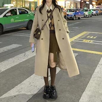 韓国風ファッション 折り襟 オーバーサイズ感 ロング 防寒ラシャコート