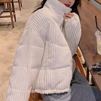 韓国風ファッション 暖かい 無地 大きめのサイズ感 スタンドネック レトロ ダウンコート