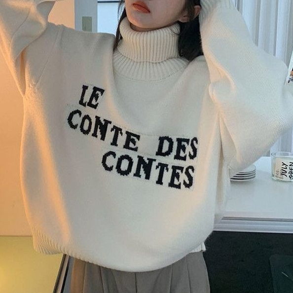 人気を獲得♡ 韓国風ファッション アルファベット 防寒 アンプルライン ハイネック ニットセーター
