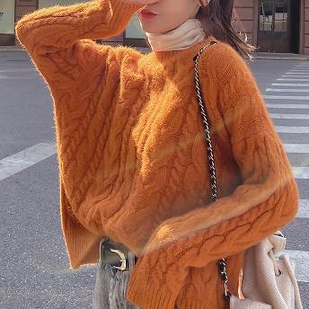 大流行新作 韓国系 ファッション 防寒 アンプルライン ラウンドネック 無地 ニットセーター