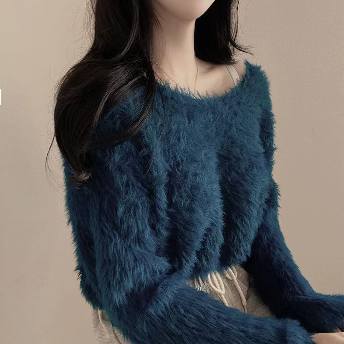 韓国風ファッション 6色選べる フェミニン 無地 体型をカバー Vネック ショート丈 ニットセーター