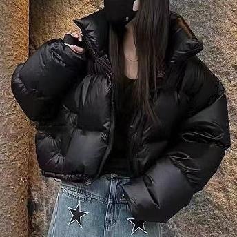 個性的なデザイン 韓国風ファッション 防寒 スタンドネック ファスナー ダウンコート