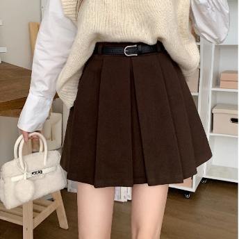上品なシルエット ファッション 韓国系 ギャザー 無地 細見え プリーツスカート