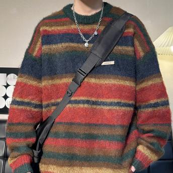 おしゃれ度高め 韓国系 長袖 ボーダー 秋冬 カジュアル メンズセーター