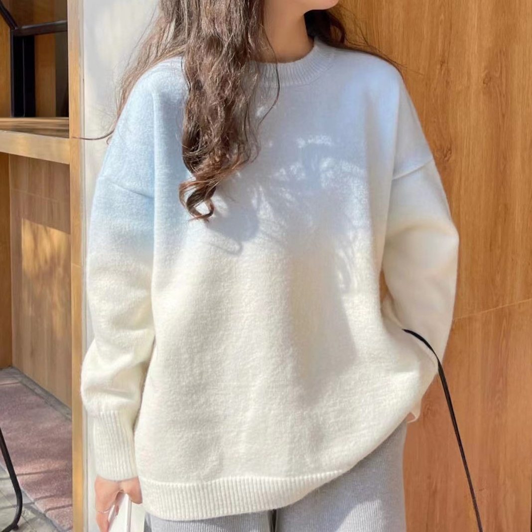 韓国系 ファッション シンプル 配色 長袖 ニットセーター