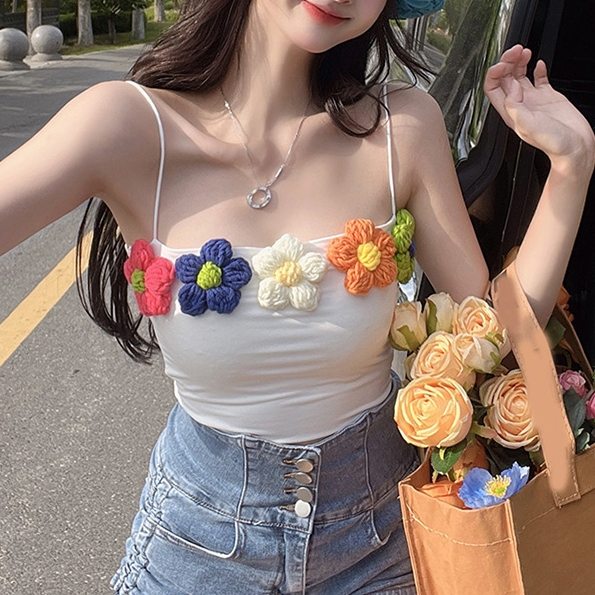 売れ筋 大人可愛い 花模様 韓国系 スウィート キュート タンクトップ キャミソール